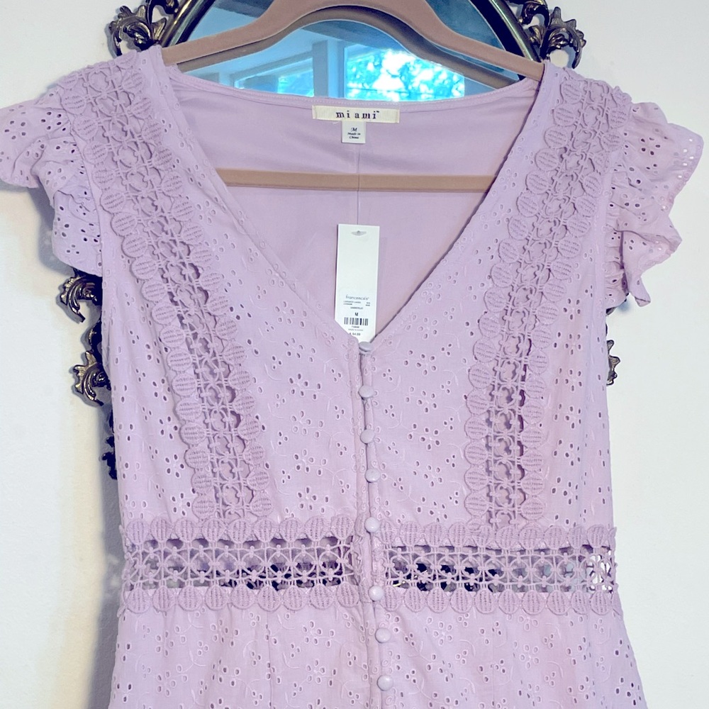 Miami Embroidered Boho Lavender Maxi Dress sz M